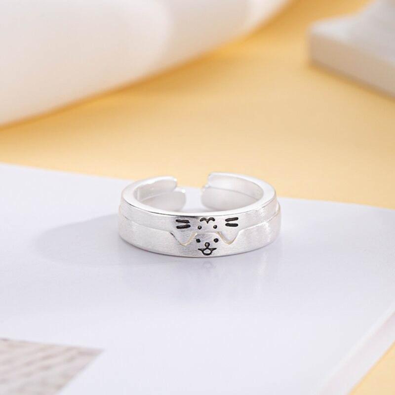Fashionable Couple Rings Accessory Eye catching Alternative Couple Rings Stylish Silver Rings for Pet Lovers