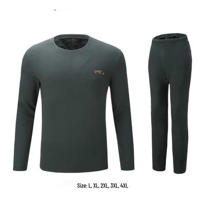Men's Winter Warm Fleece-Lined Clothing Set, Thickened, In Flame Blue or Olive Green - Perfect for Cold Regions