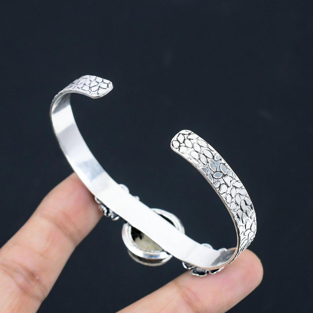 925 Sterling Silver Psilomelane Dendrite Stone Flower Artisan New Bangle Jewelry