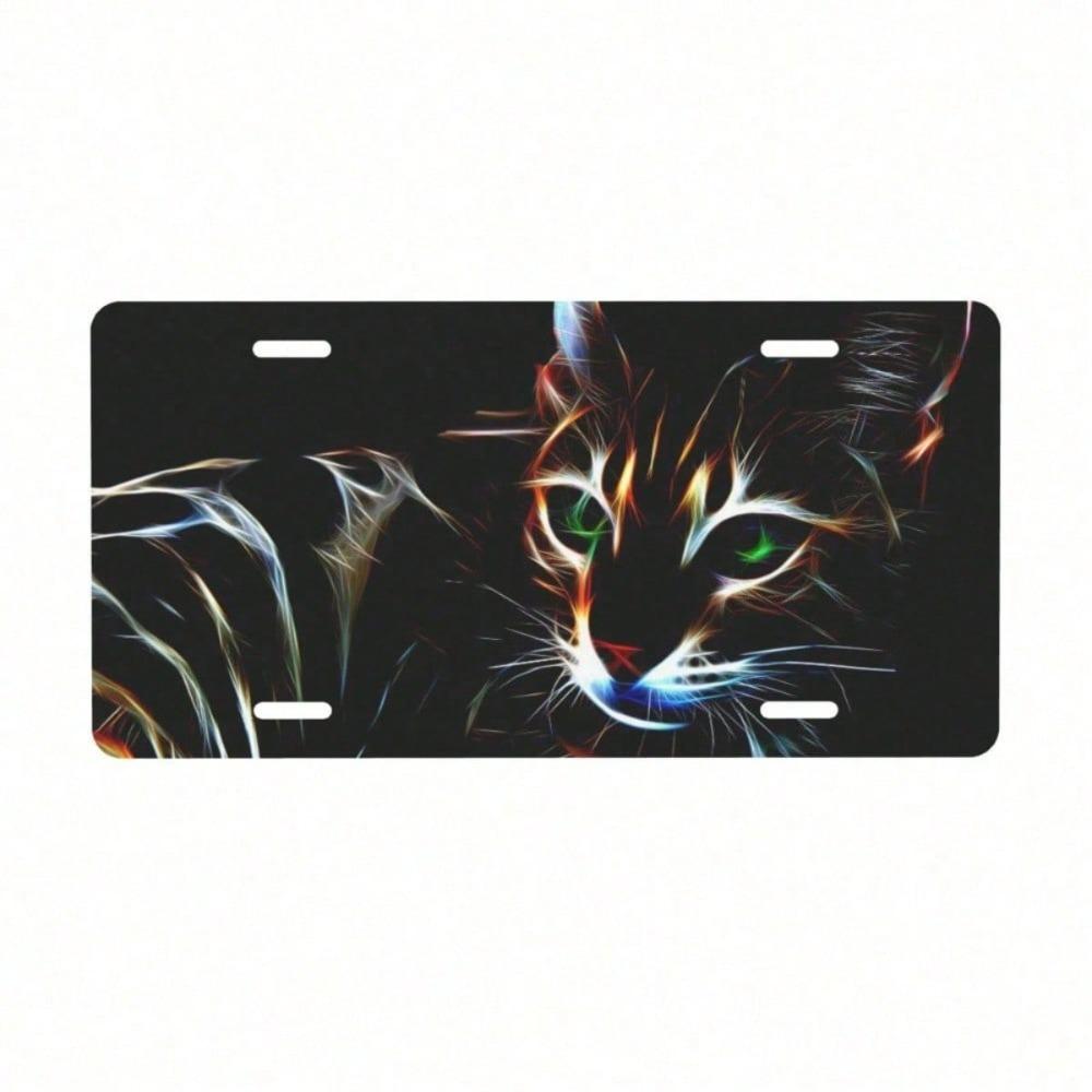2D Flat Cat Pattern License Plate Frame, Rustproof Aluminum Front Car Tag Cover, Universal 5.9x11.8 Inch Novelty Decorative Exterior