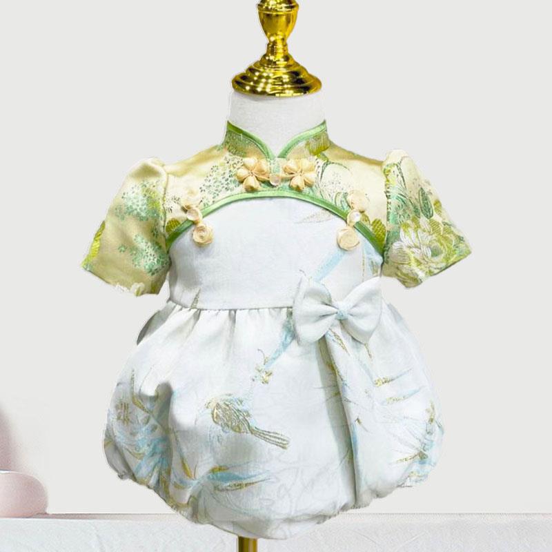 

Костюм Тан для маленькой девочки, одежда для пердежной упаковки, одежда с короной, полная луна для ребенка, одежда Qipao к столетнему дню рождения