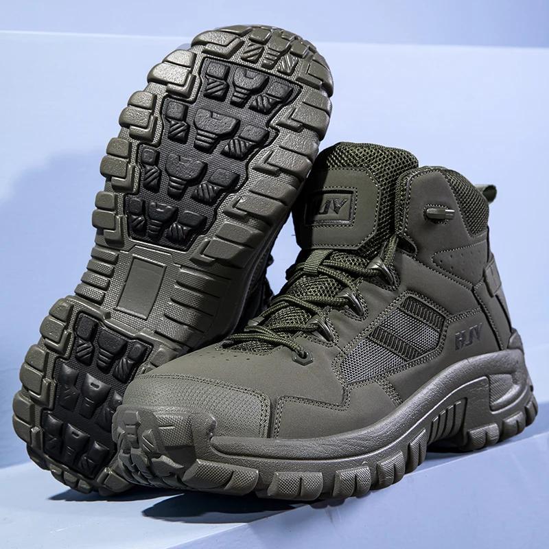Fashion Casual Leather Ankle Boots for Men Fashion Soft-soled Male High Top Shoes Non-slip Travel Climbing Camping Footwear Basic Boots