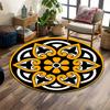 Elegant Orange Floral Mandala Design Print Round Rug, Living Room, Bedroom, Playroom Carpet, Non Slip Floor Mat, Gift