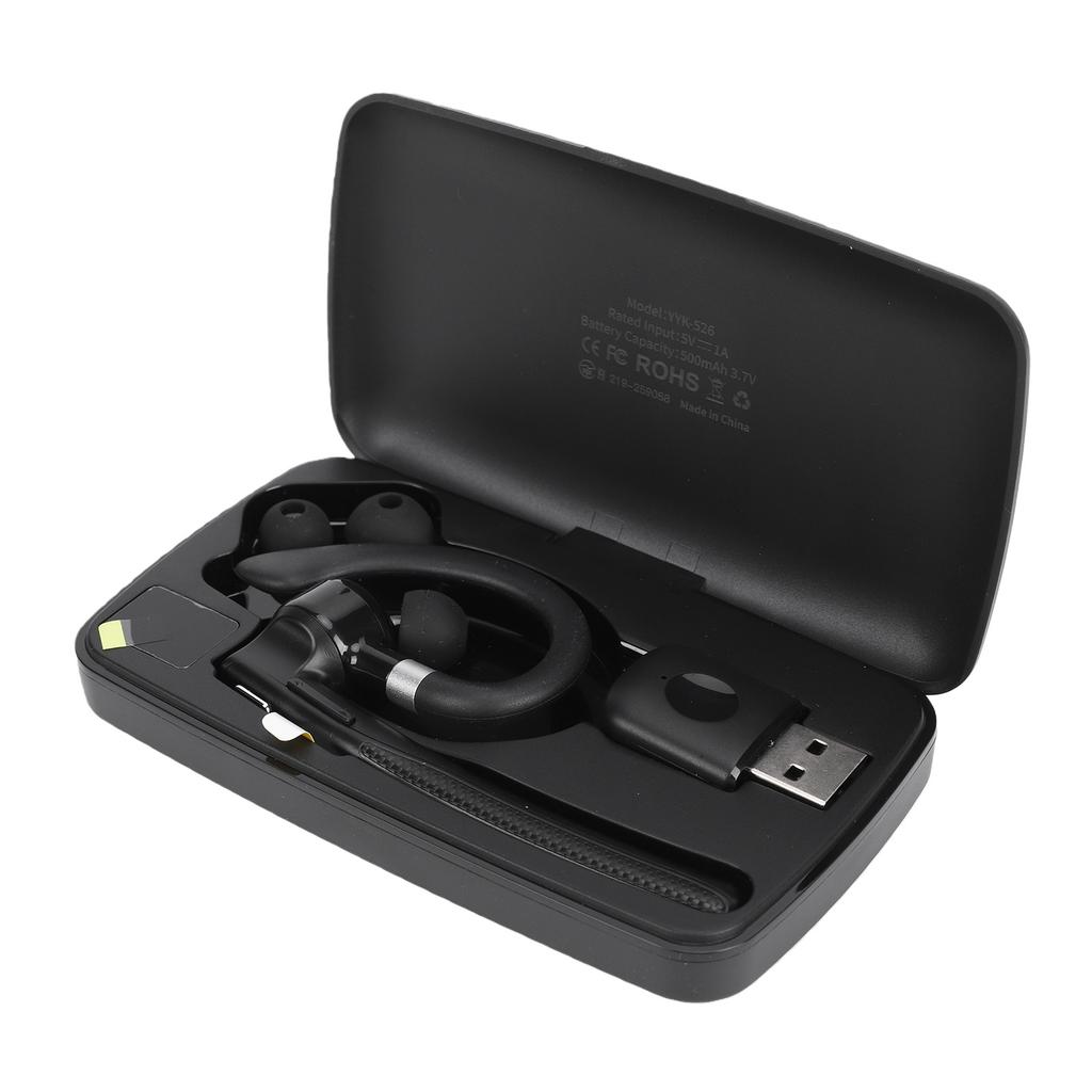 Bluetooth Headset V6.1 Noise Cancelling Handfree Single Ear Wireless Headset with USB Dongle Mute Key for Truck Drivers