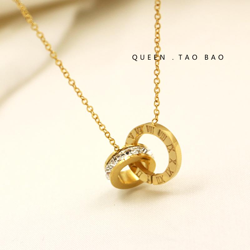 Rome Double Ring Clavicle Necklace: Summer Light Luxury Titanium Steel Pendant for Women