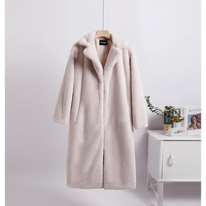 

Зимова жіноча вільна шуба з імітації хутра з норки Однотонне пальто середньої довжини Жіноче пальто з плюшевим коміром XXXXXL