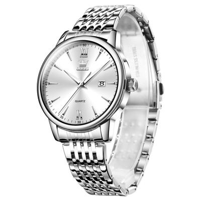 Δείτε Δημοφιλές Αδιάβροχο Μοντέρνο Ρολόι Χεριού Κομψό Ρολόι Μεταλλικό με Ημερομηνία Ασημί Καντράν Λευκό Επαγγελματικό Ρολόι Μπρασελέ από Ανοξείδωτο Ατσάλι Αναλογικό Ρολόι Χαλαζία