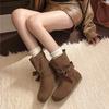 Fashion Fall New Flat Shorthole Boots Women's Fashion Round Toe Suede Sleeve Bow Non-Slip Single Boots
