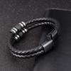 Stainless Steel Accessories Multi-layer Hip Hop Rock Style Black Color Men's Leather Bracelet New Year Gift