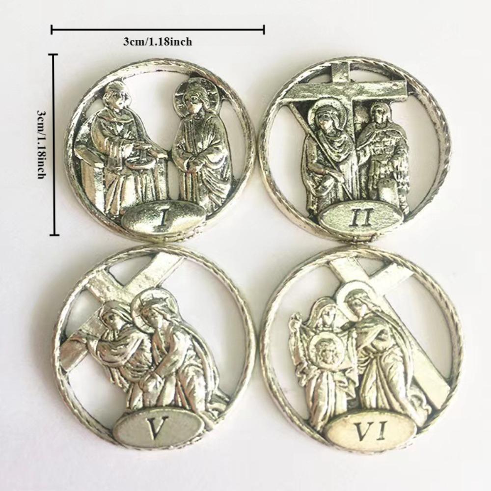 15 st/set Katolsk Juesus DIY Statyer Cruz Trä 14 Såriga Vägar Status Kristus Zinklegering Tillbehör Bön Hemdekoration