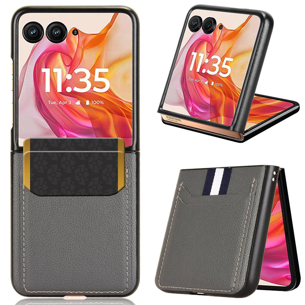 Für Motorola Razr 50 Ultra 5G Hülle Litschi-Textur Kartenhalter Leder+PC Handyhülle