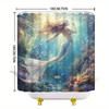 Mermaid Shower Curtain Golden Hair Iridescent Tail Underwater Reef Design Polyester Machine Washable With 12 Hooks