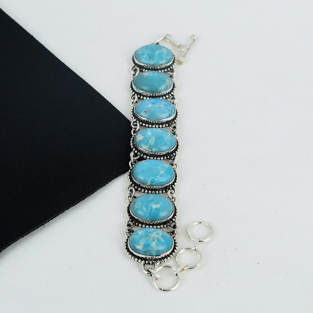 Amazing Larimar Gemstone Handmade Jewelry, 925 Sterling Silver Bracelet, Larimar Silver Bracelet For Wife , Unisex Bracelet, Wadding Gift For Love