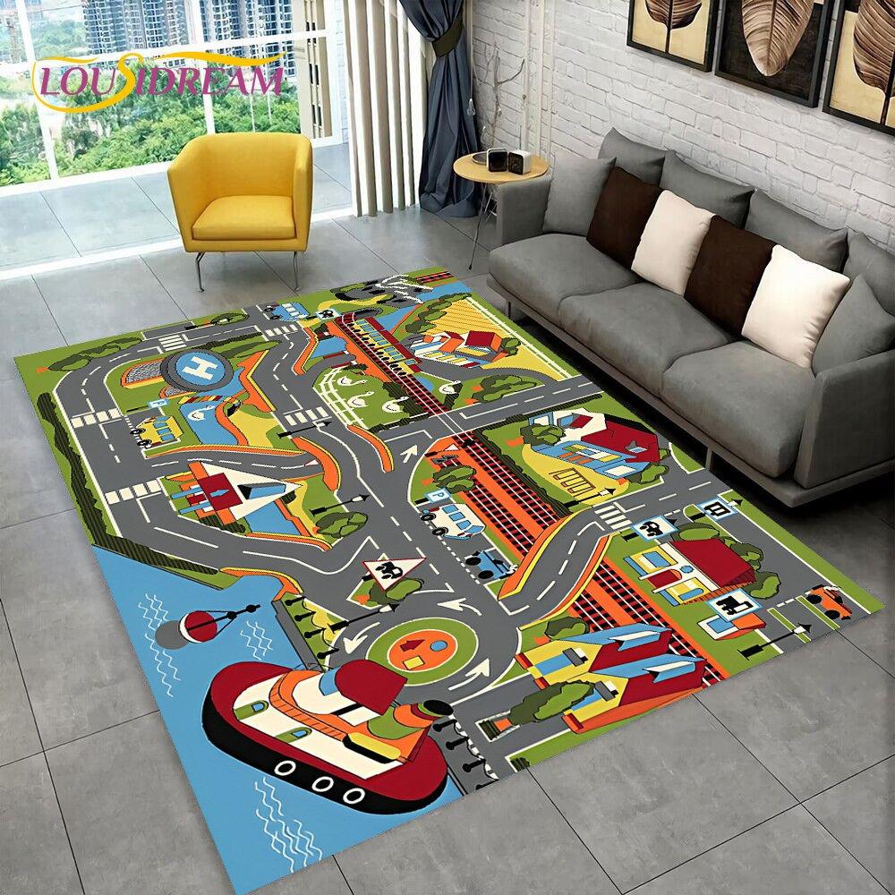 Highway City Child Playmat Large Carpet Rug for Home Living Room Bedroom Sofa Doormat Decor Kid Play Area Rug Non-slip Floor Mat