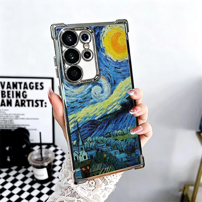 Van Gogh Oil Painting Aesthetics Plating Phone Case For Samsung Galaxy S24 S25 FE S26 Edge S23 Ultra S22 S21 Plus S20 Anti-Fall