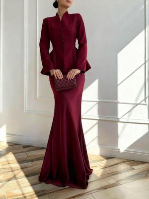 2025 Damen Taillenbetontes Weiches und Elegantes Langarmkleid-Set - Europäischer und Amerikanischer Herbststil