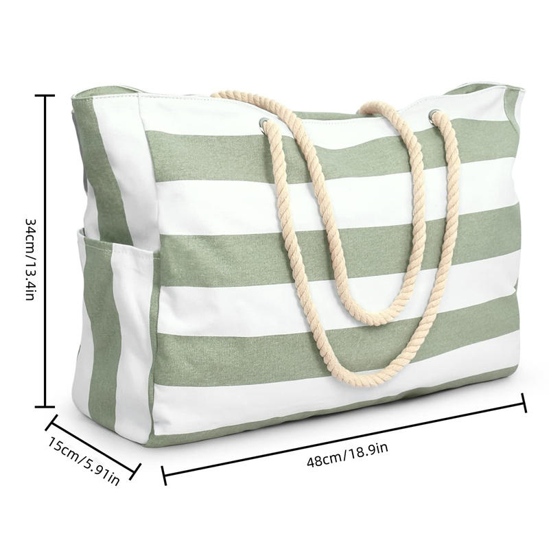 1PC Beach Bags For Women Large Canvas Beach Tote Bag Zipper Beach Bags Sandproof Swim Pool Bag Large Tote
