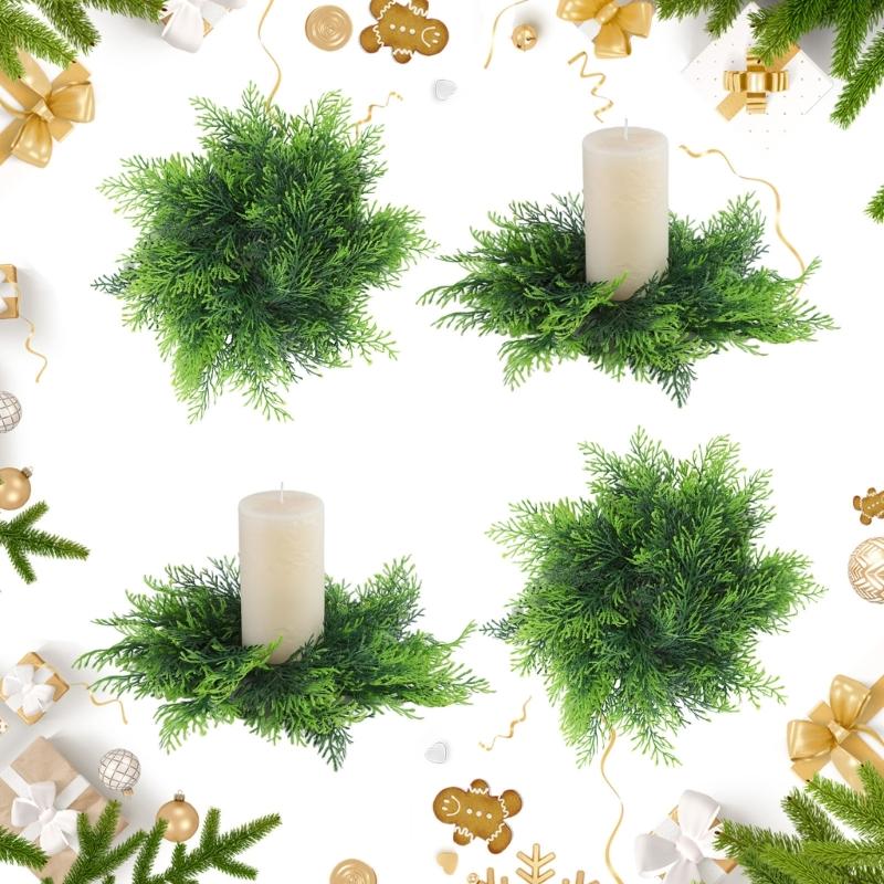 Christmas Rings Wreath Norfolk Pine Garland Artificial Snow Pine Needle Garland Table Ornament for Wedding