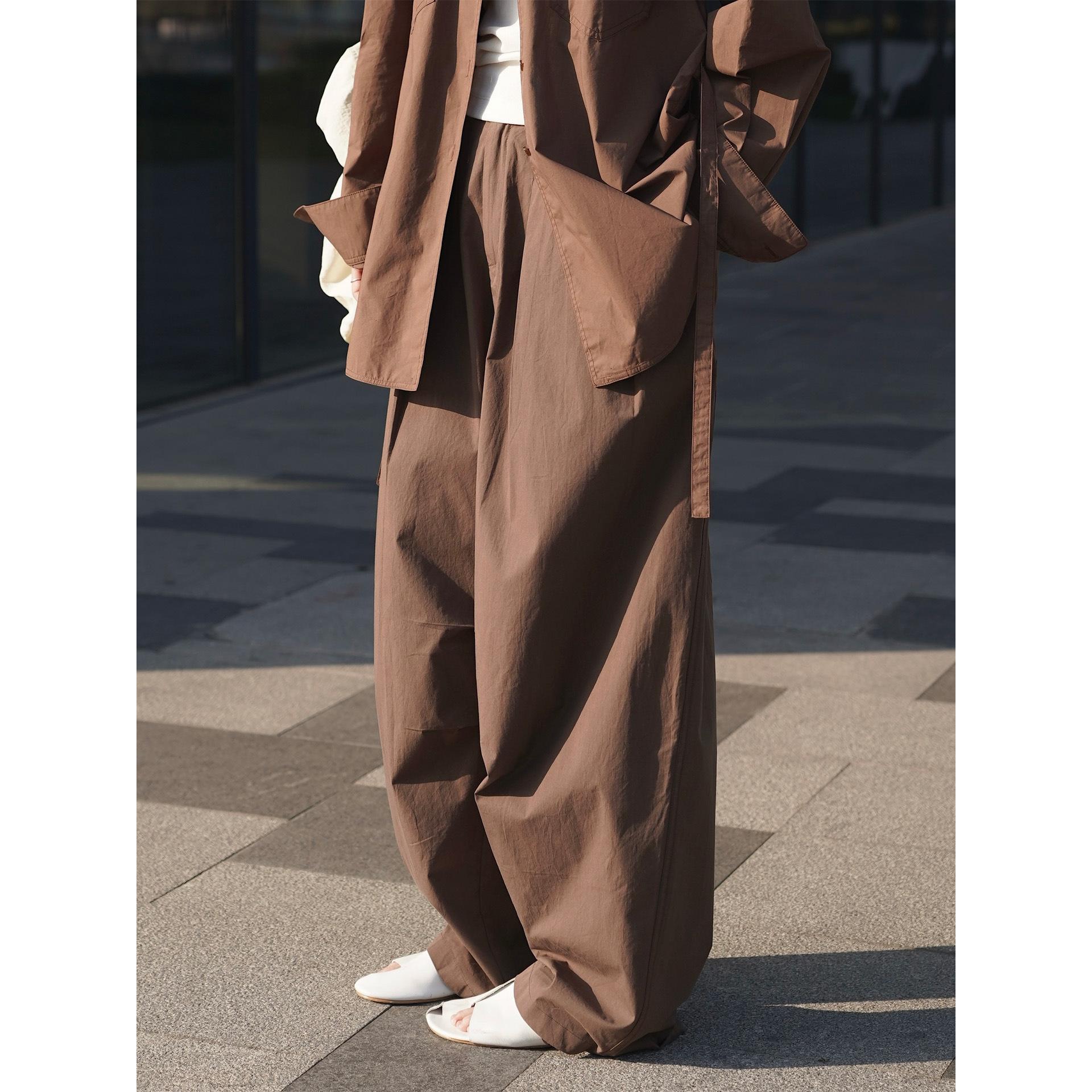 

Johnature Pressed Pleated Elasticated Waist Straight Leg Casual Trousers Women Spring Summer Simple Pants S коричневий