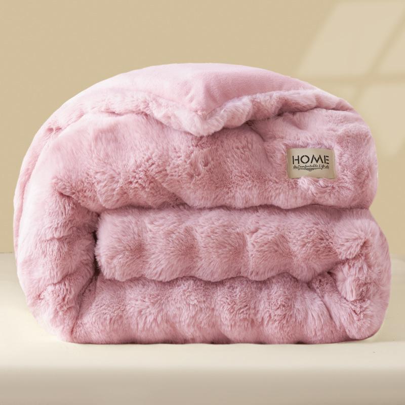 2025 Thickened Milk Velvet Winter Comforter - Warm Coral Fleece Quilt for Double Bed