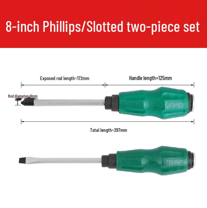 High-Hardness Chrome Vanadium Steel Through-Tang Slotted & Phillips Screwdriver - Hammer-Friendly Hand Tool.