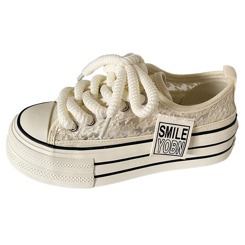 

H1358 мереживні сітчасті туфлі на товстій підошві жіночі літні дихаючі 2024 новий нішевий дизайн білі туфлі сітчасті туфлі 40 бежевий