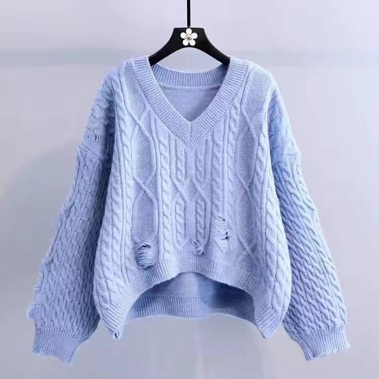 Twist sweater women's loose pullover autumn and winter wear casual versatile bottoming knitted sweater top women