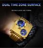 Oulm Men's Dual Time Zone Large Dial Quartz Watch with Steel Band, Gold, Hot Seller