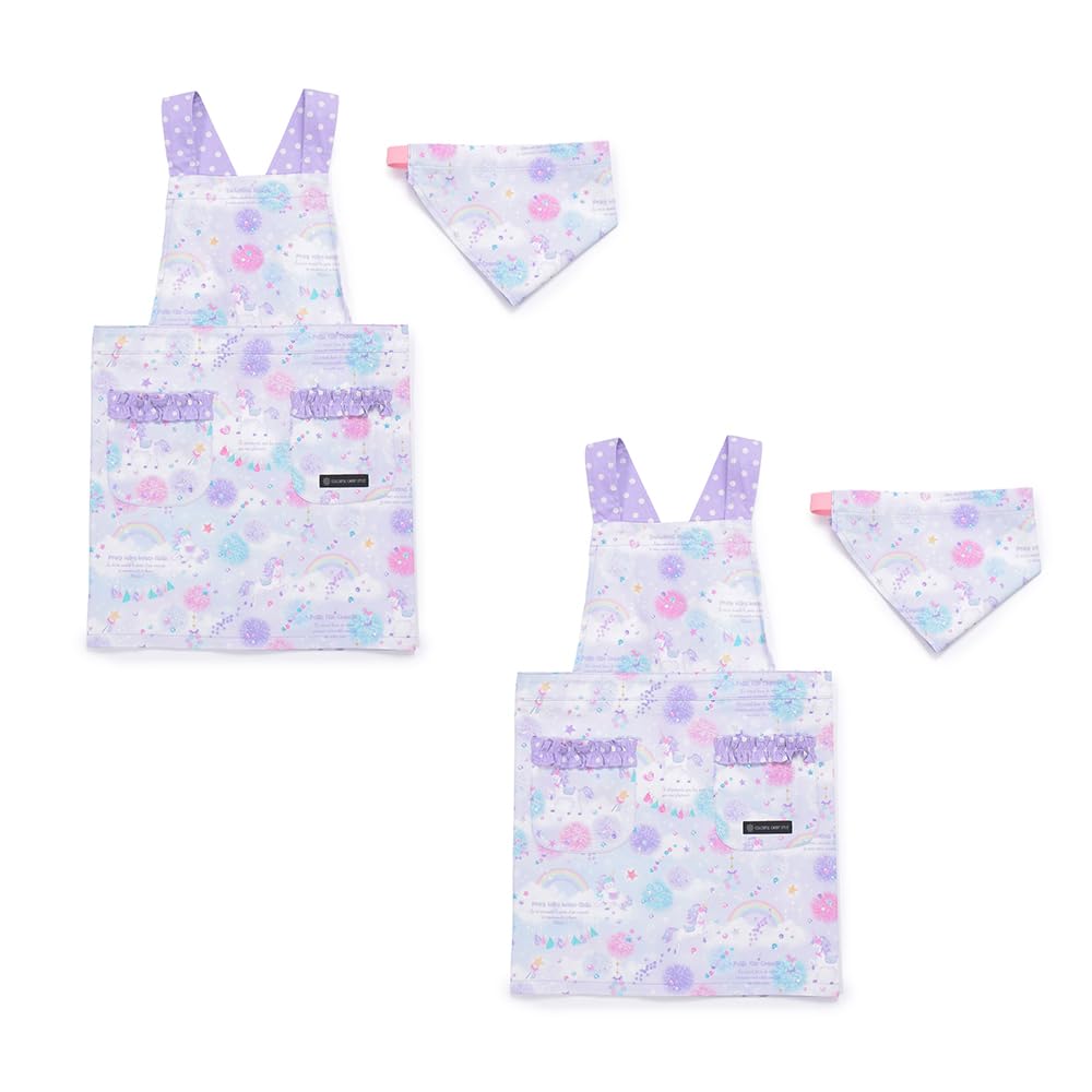 COLORFUL CANDY STYLE Apron Unicorn Fantasy Set Cute and Stylish Apron and Headscarf Set for and Elementary School Back-Cross Children's (100-120cm)