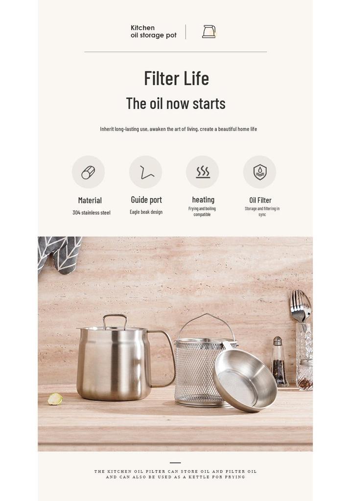 Stainless Steel 304 Dual-Purpose Oil Filter Pot with Frying Basket and Lid