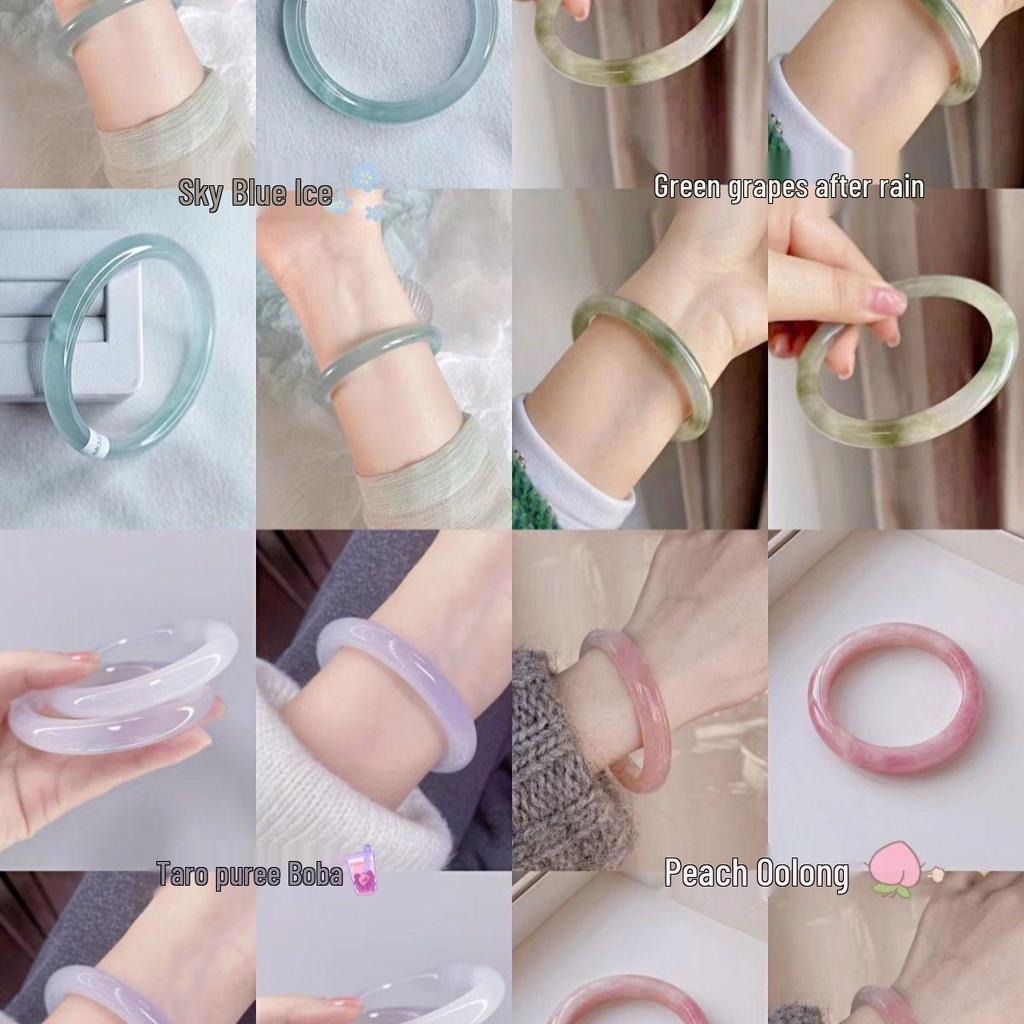 Sea Salt Ice Cream Round Thick Faux Jade Glass Bangles - New Chinese Style Qipao Accessories Jewelry Translucent Bracelets