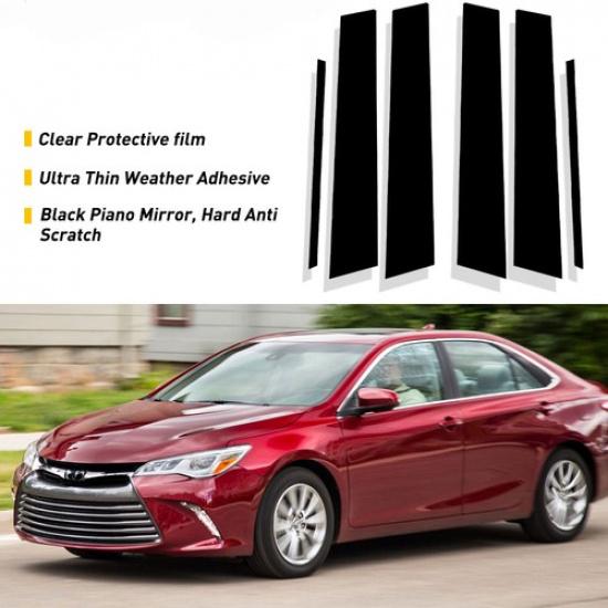 Black Gloss Pillar Piano Door Trim Post Fit 6Cover Window Camry Toyota 2012-2017