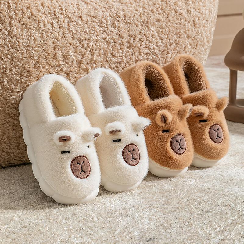 Cotton slippers autumn and winter home bag heel cartoon cotton mop warm velvet shoes platform couple hair slippers