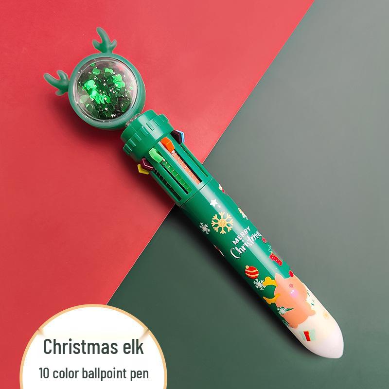 Festive Multicolor Reindeer & Snowman 10-Color Ballpoint Pen