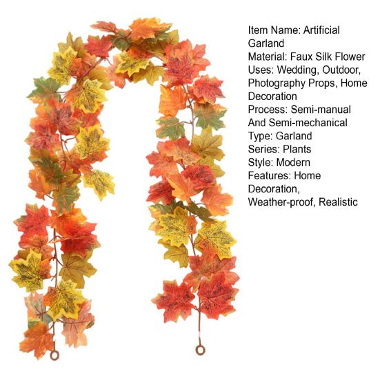 100/175CM Artificial Maple Leaf Garland UV Resistant Fall Halloween Thanksgiving Day Harvest Festival Autumn Mantle Porch Indoor Outdoor Decoration