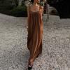 Women Summer Dress Sleeveless Spaghetti Strap Pleated Maxi Dress Beach Vacation Loose Flowy Sundress