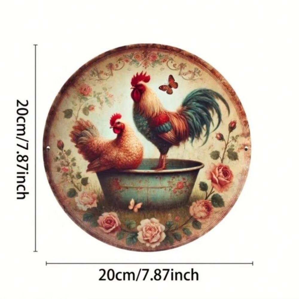 Rooster Iron Wall Art Rustic Farmhouse Decor Kitchen Bathroom Country Round Metal Sign