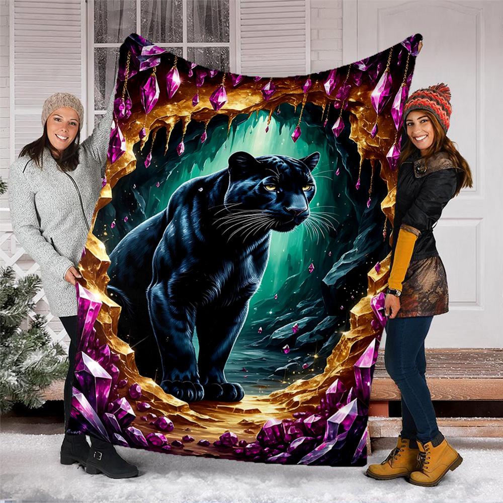 1pc Black Panther Crystal Throw Blanket Polyester Fiber, Lightweight Flannel, Soft & Warm, All Season Use for Outdoor, Camping Digital Print