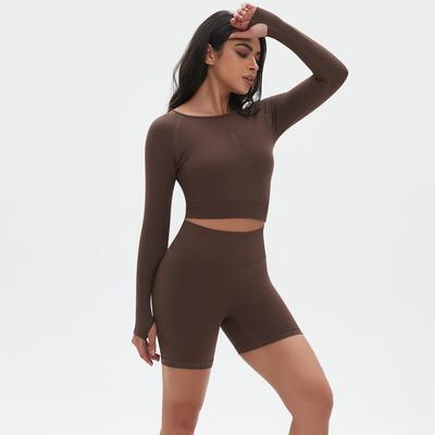 Auroth Nahtlose Yoga-Sets Frauen Sportswear Langarm Fitness Shirts Stricken Laufshorts
