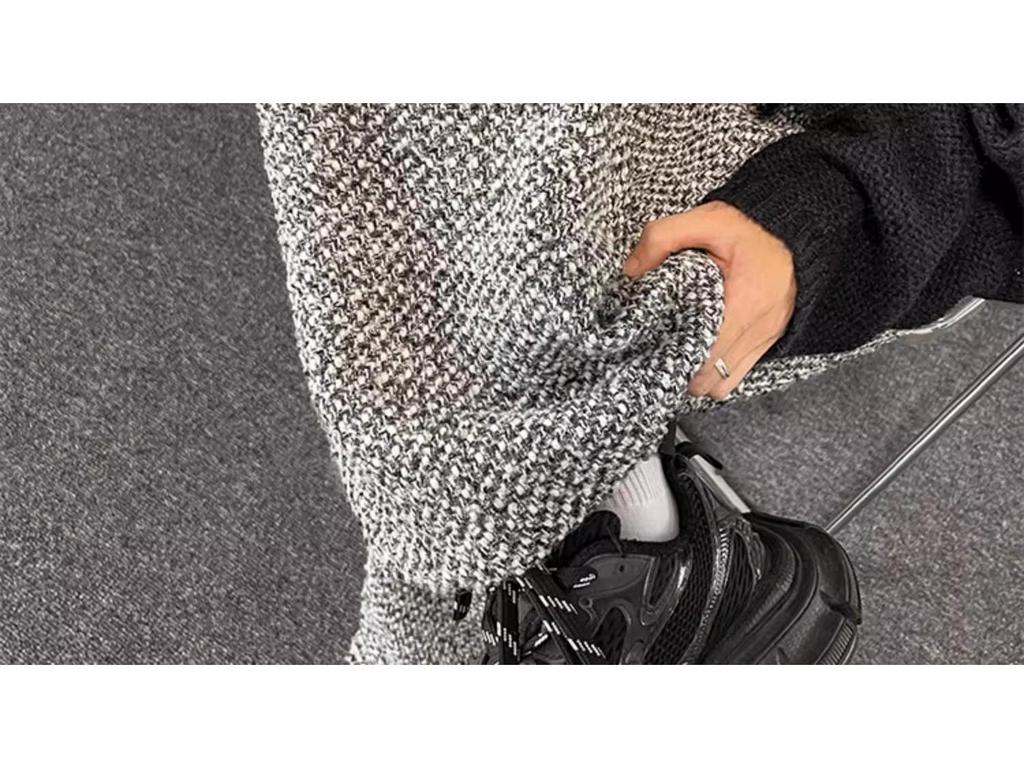 Męskie spodnie z wełny w stylu vintage, szare, z szerokimi nogawkami - styl retro amerykański