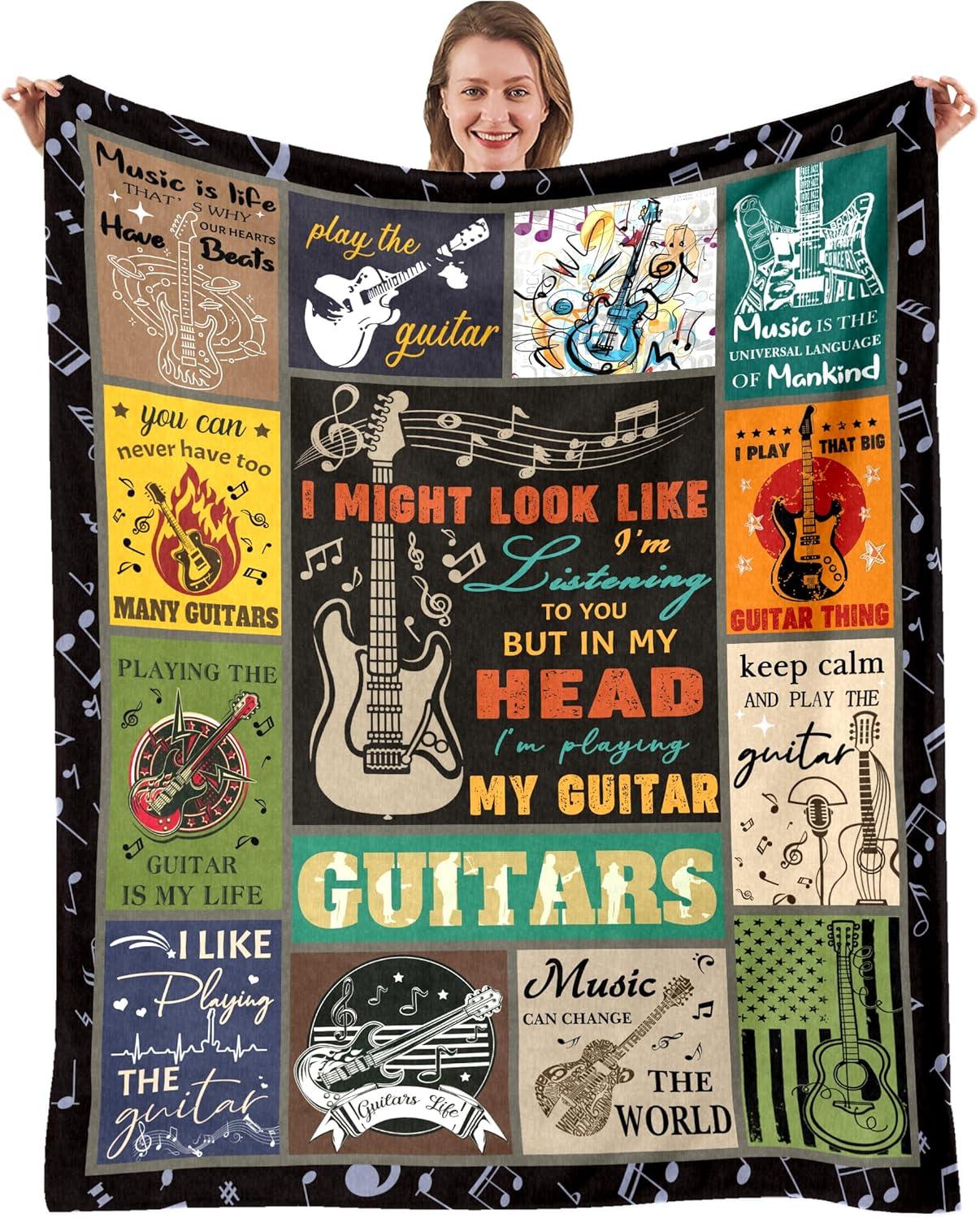 Guitar Music Lovers Gifts Decor Throw Blanket  Soft Flannel Guitar Blanket for Couch Bed  X 40x50in