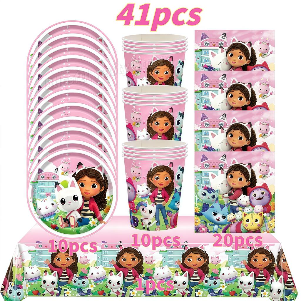 Gabby Dollhouse Birthday Decoration Gabby Disposable Dishes For Parties Girls Boys Favors Baby Shower Supplies Child Party Decor