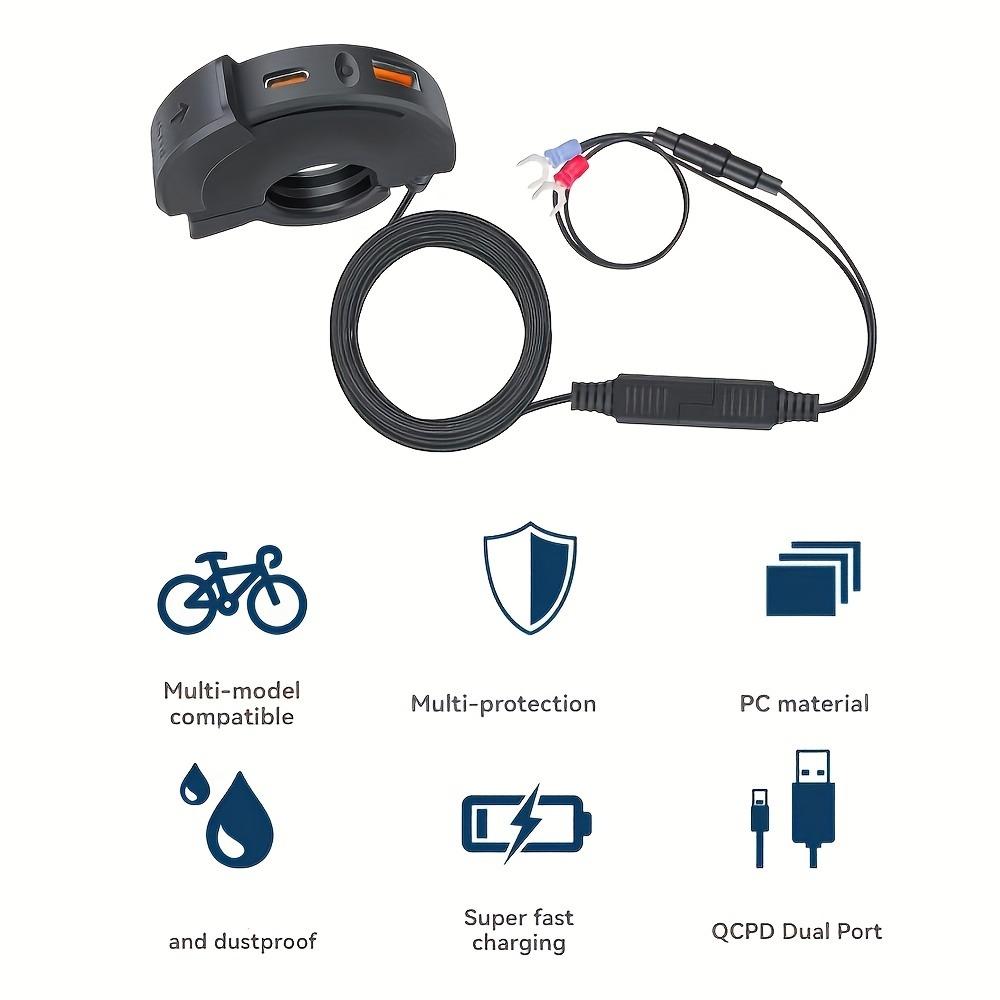 Quick Release Motorcycle USB Charger - Slim Profile Universal Handle Mount with QCPD Fast Charging DC 12-24V