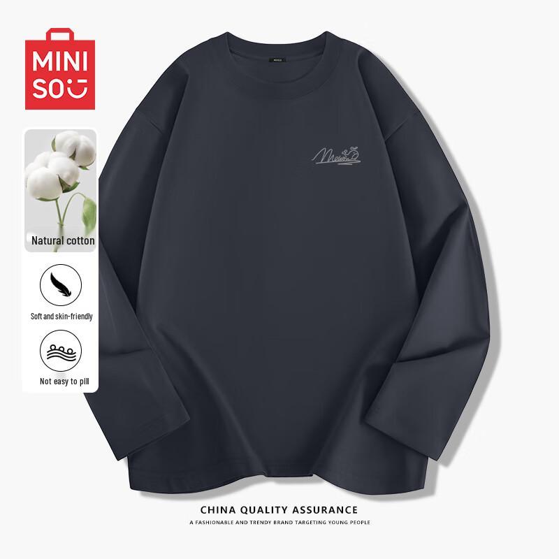 MINISO Men's Pure Cotton Long Sleeve Round Neck T-Shirt