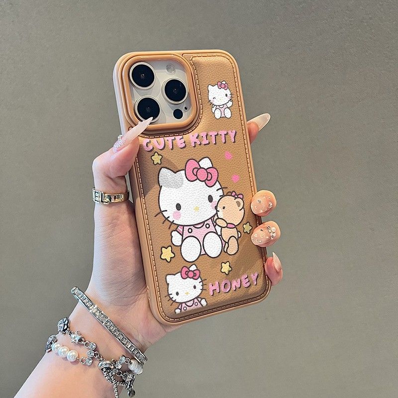 Hello Kitty is suitable for Apple 17 mobile phone case iphone16pro15/14 anti-drop 1312 leather pattern large hole painting