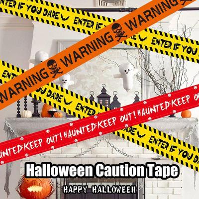 10M Halloween Caution Tape Yellow Hazard Warning Safety Line Outdoor Decoration Prop For Yard And Garden Party Setup