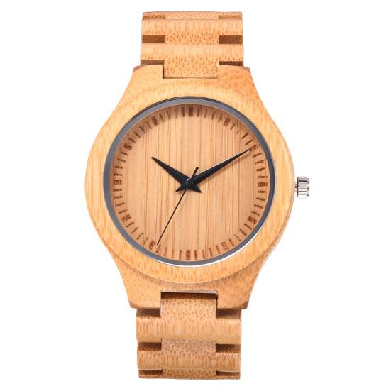 

Fashion Men Round Dial Bamboo Band No Number Analog Quartz Wrist Watch