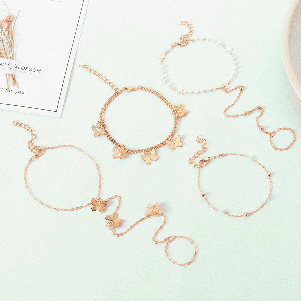 Bohemian Creative Fashion Anklet, Ethnic Style Women's Butterfly Pearl Foot Decoration