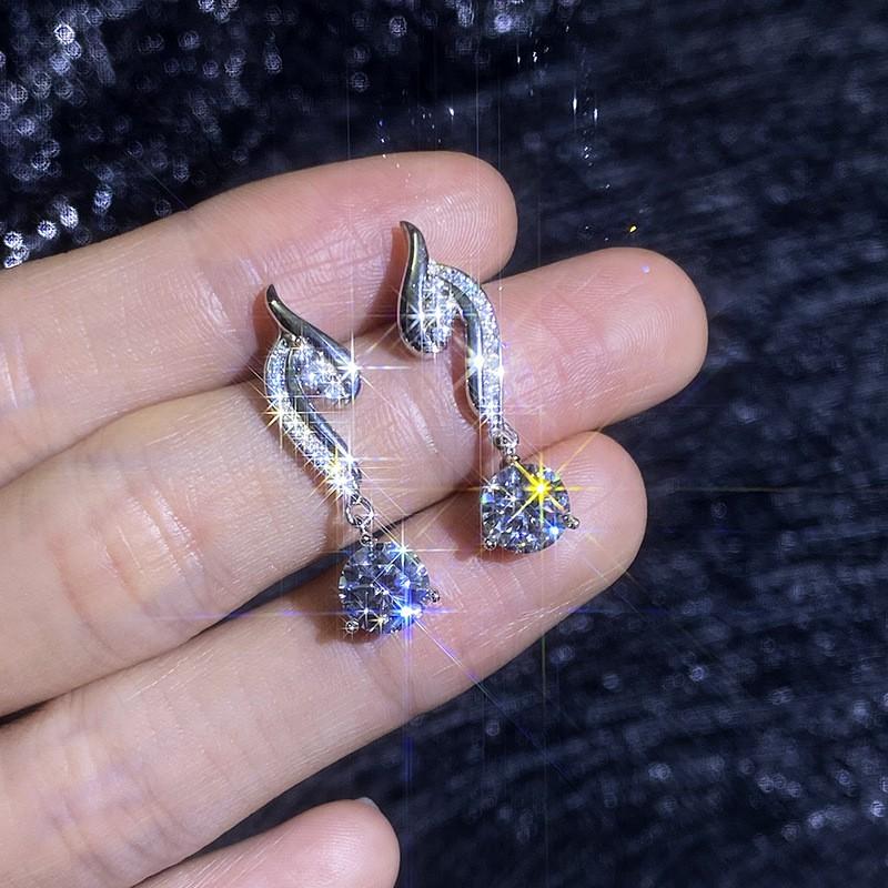 Angel Wing Pendant Earrings With Moissanite Cubic Zirconia Sterling Studs Women Fresh Sweet Style