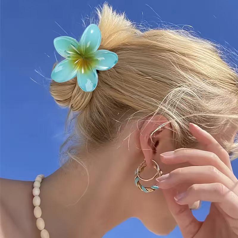 Large 8cm Colorful Plumeria Claw Hair Clip - Fresh Romantic Fishtail Flower Accessory